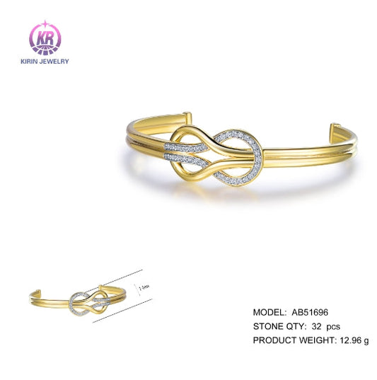 925 silver bangle with 14K gold plating CZ AB51696 Kirin Jewelry