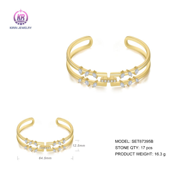925 silver bangle with 14K gold plating CZ SET87395B-2 Kirin Jewelry