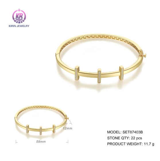 925 silver bangle with 14K gold plating CZ SET87403B-2 Kirin Jewelry