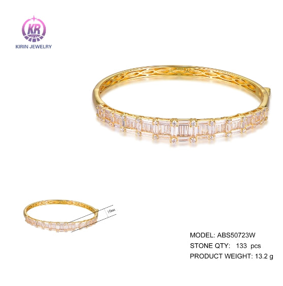 925 silver bangle with 14K gold plating baguette CZ 50723 Kirin Jewelry