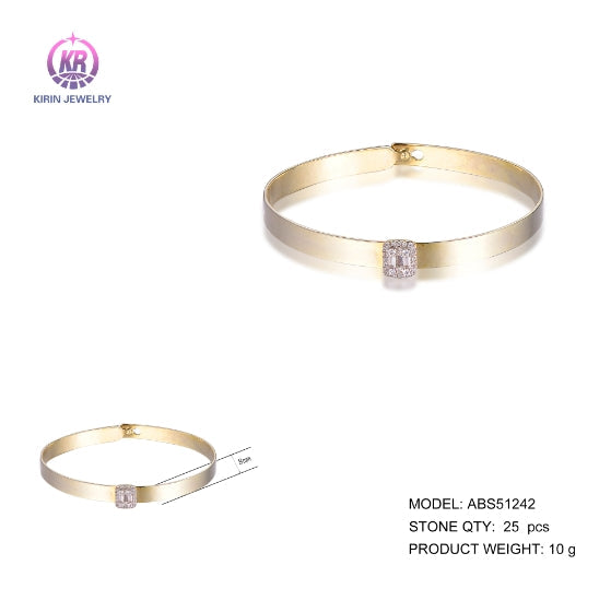 925 silver bangle with 14K gold plating baguette CZ 51242 Kirin Jewelry