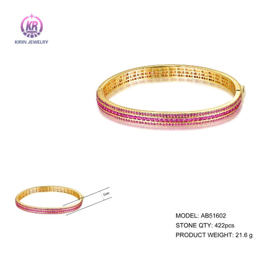 925 silver bangle with 14K gold plating rose red CZ 51602 Kirin Jewelry