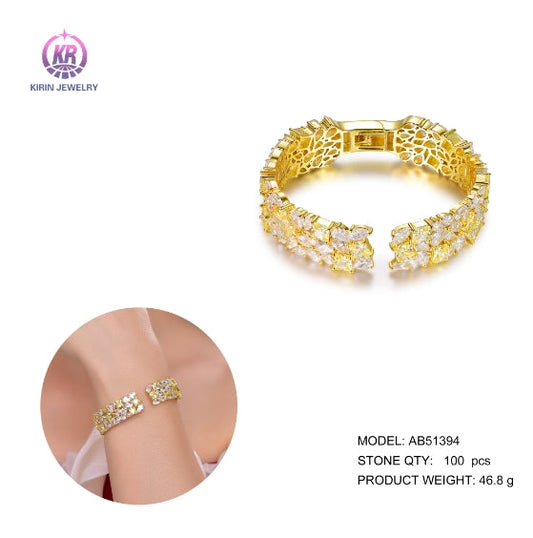 925 silver bangle with 14K gold plating yellow CZ 51394 Kirin Jewelry