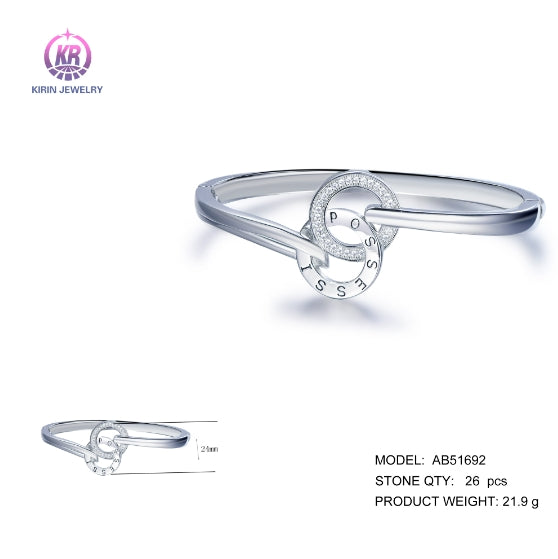 925 silver bangle with rhodium plating CZ AB51692 Kirin Jewelry