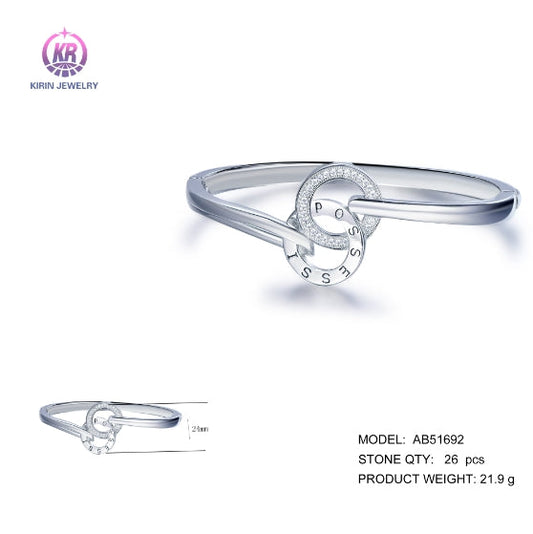 925 silver bangle with rhodium plating CZ AB51692 Kirin Jewelry