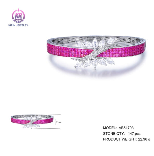 925 silver bangle with rhodium plating ruby CZ AB51703 Kirin Jewelry