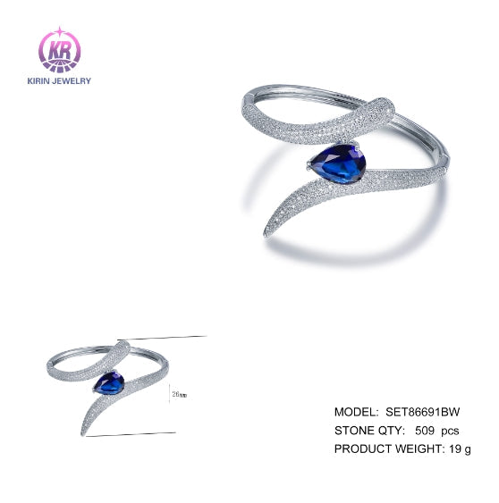 925 silver bangle with rhodium plating sapphire CZ 86691 Kirin Jewelry