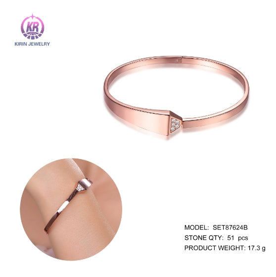 925 silver bangle with rose gold plating CZ 87624 Kirin Jewelry