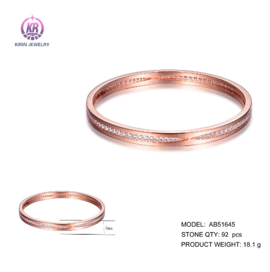 925 silver bangle with rose gold plating CZ AB51645 Kirin Jewelry