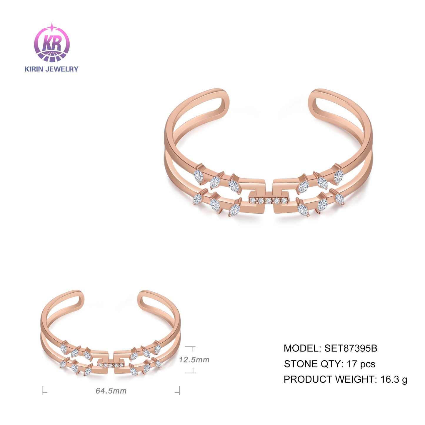 925 silver bangle with rose gold plating CZ SET87395B-3 Kirin Jewelry