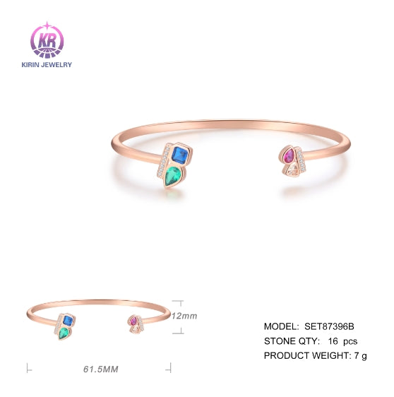 925 silver bangle with rose gold plating color CZ SET87396B-2 Kirin Jewelry