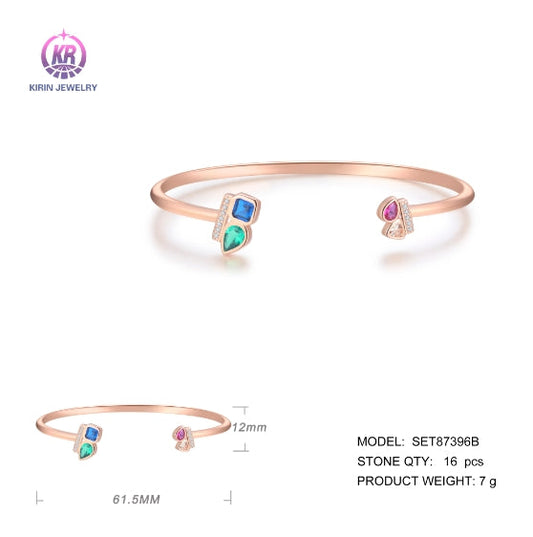 925 silver bangle with rose gold plating color CZ SET87396B-2 Kirin Jewelry