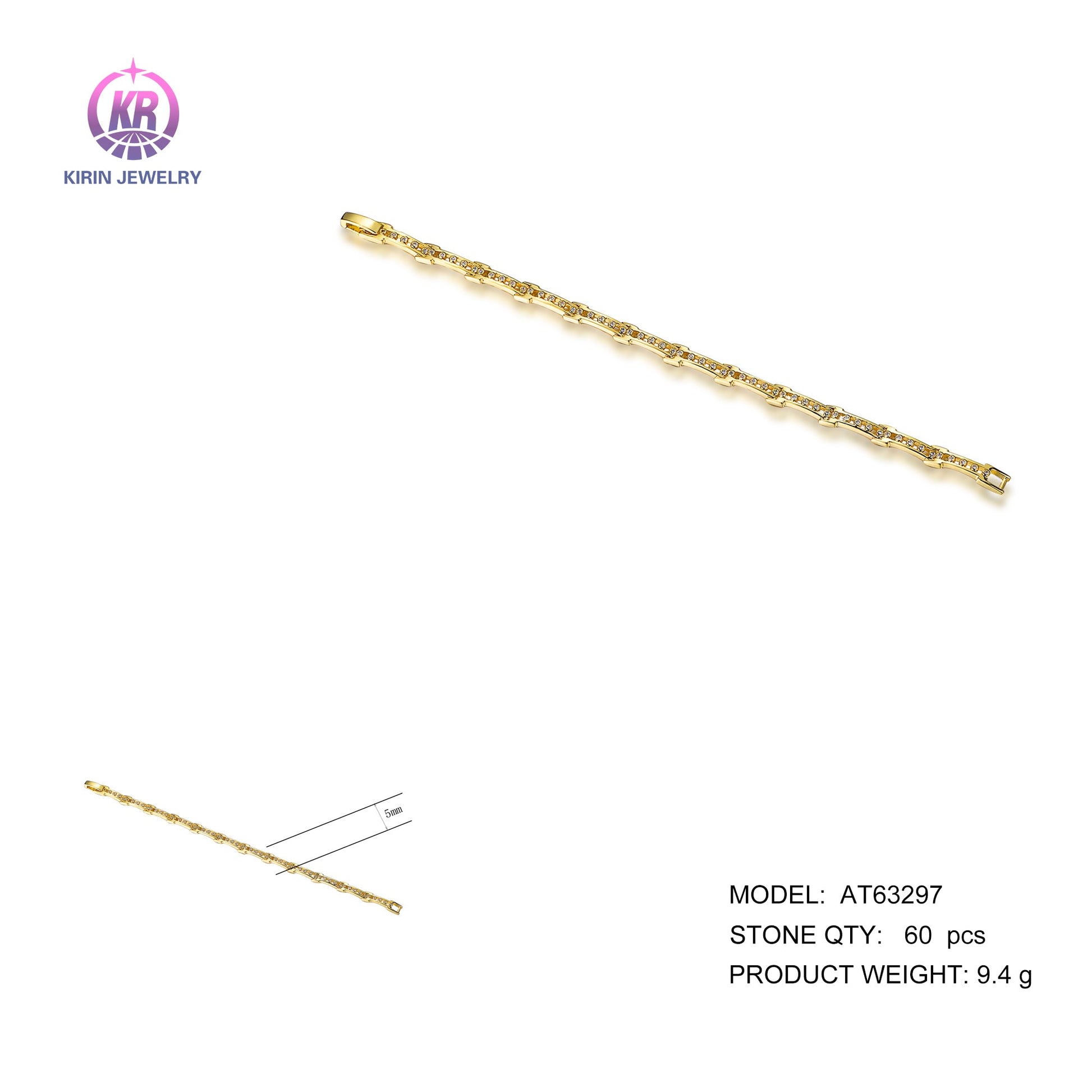 925 silver braceler with 14K gold plating CZ 63297 Kirin Jewelry