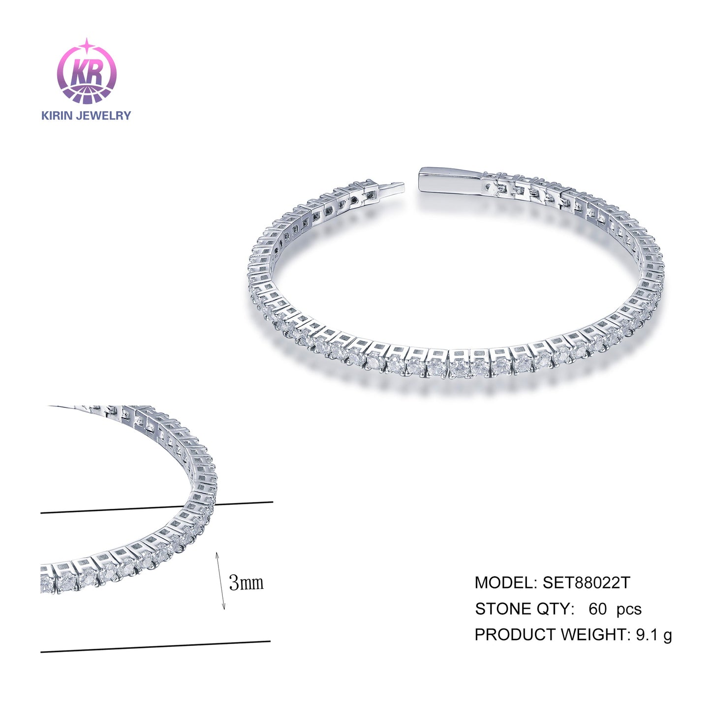 925 silver bracelet collection of mens chain bracelets with rhodium plating CZ SET88022T Kirin Jewelry