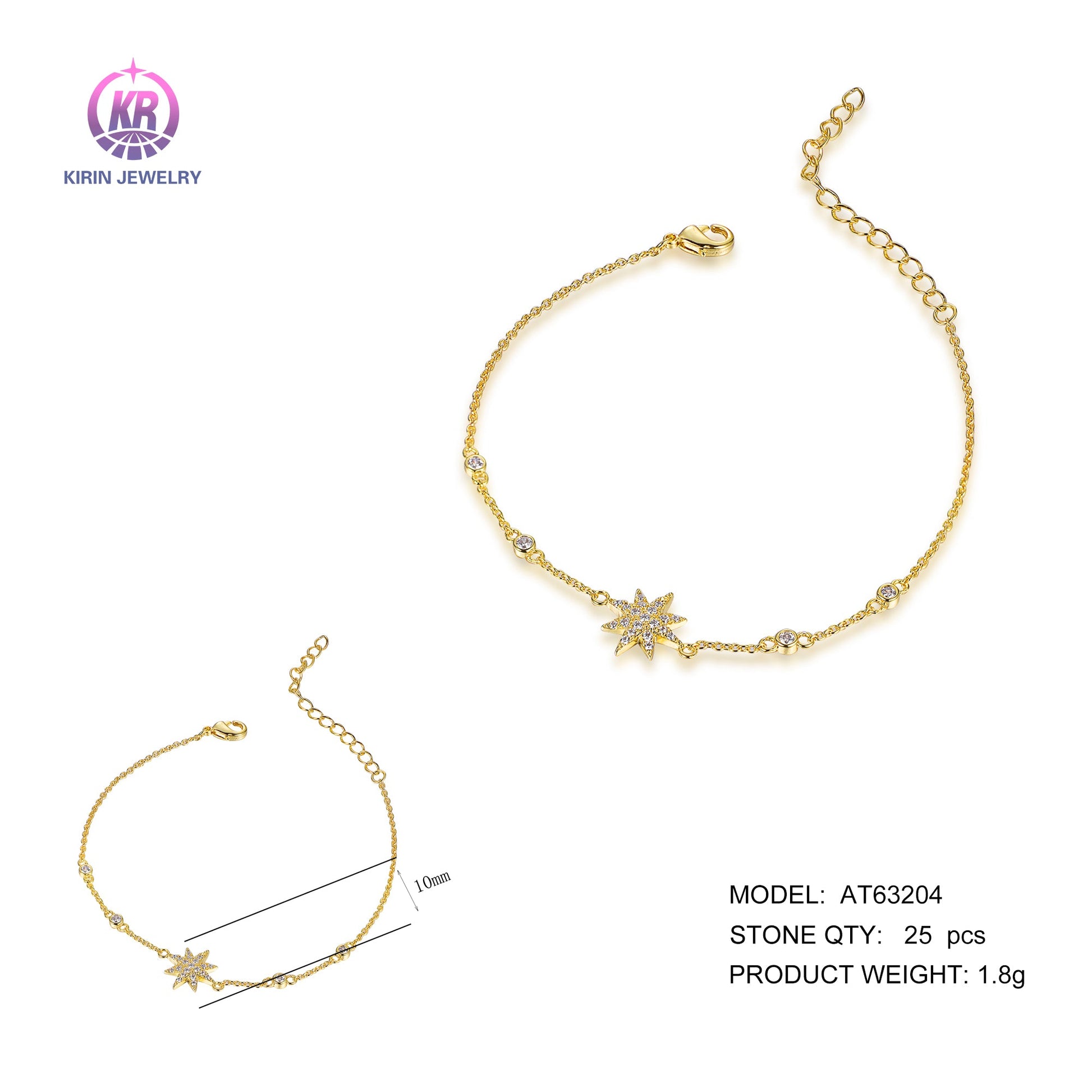 925 silver bracelet with 14K gold palting CZ 63204 Kirin Jewelry