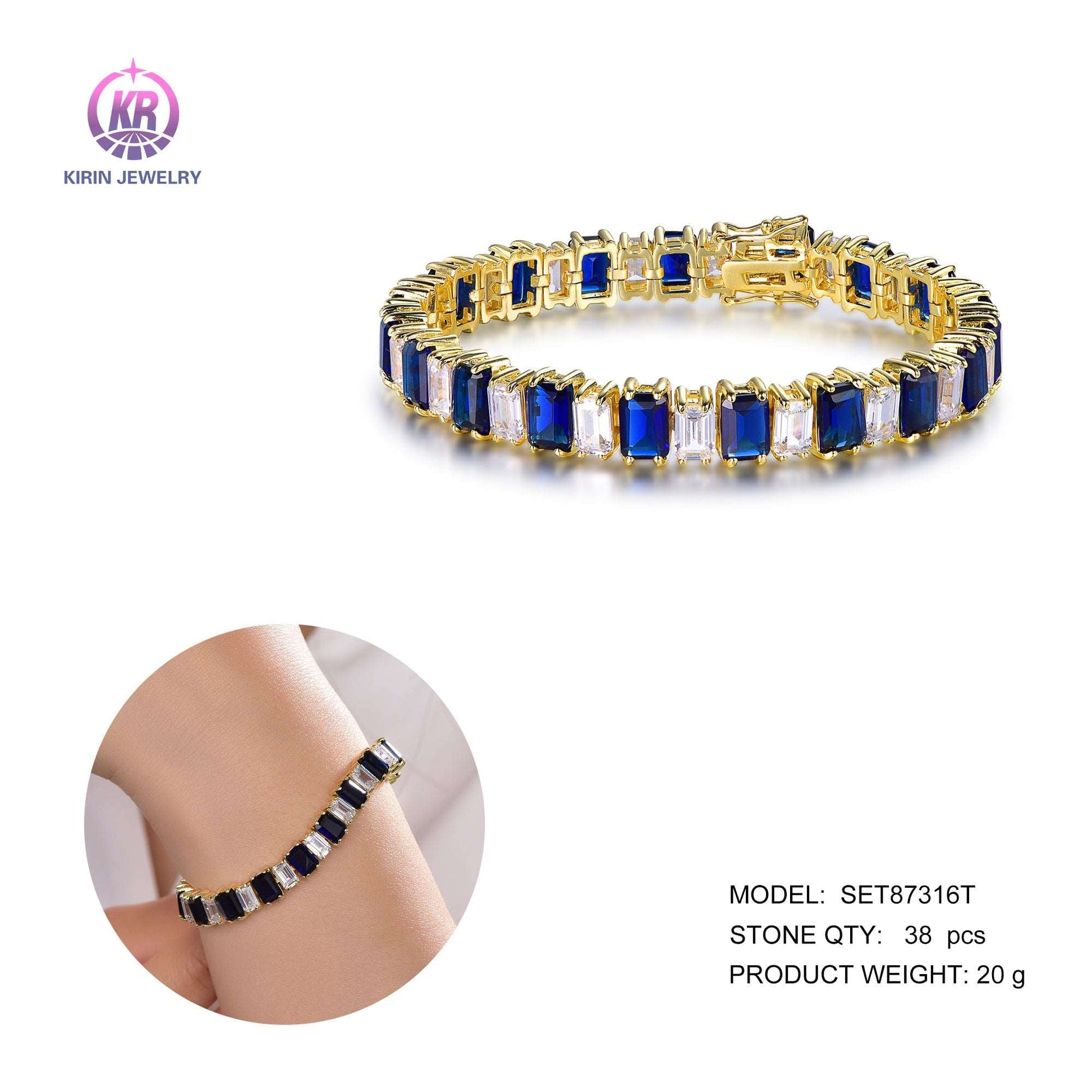925 silver bracelet with 14K gold palting sapphire CZ 87316 Kirin Jewelry
