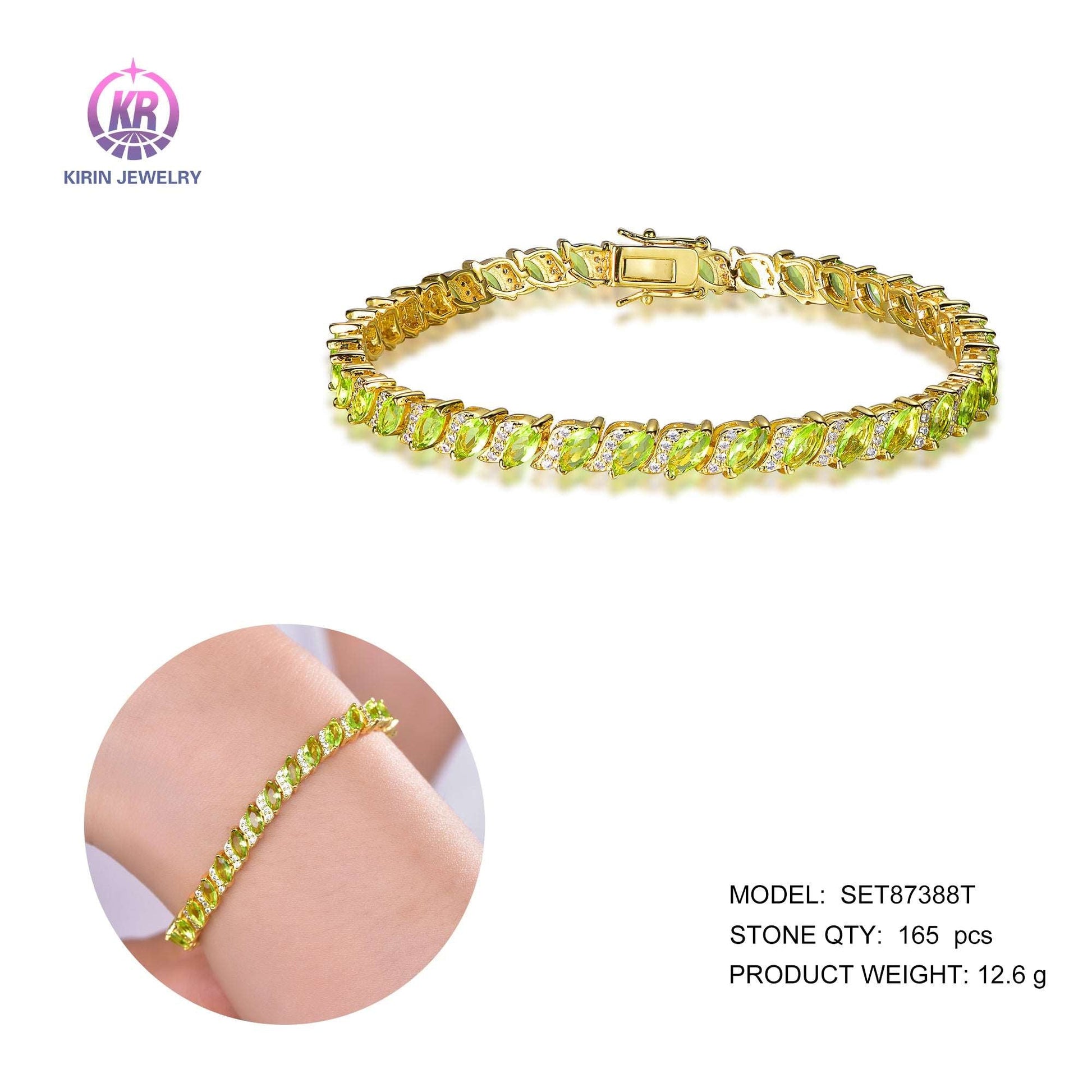 925 silver bracelet with 14K gold palting yellow CZ 87388 Kirin Jewelry