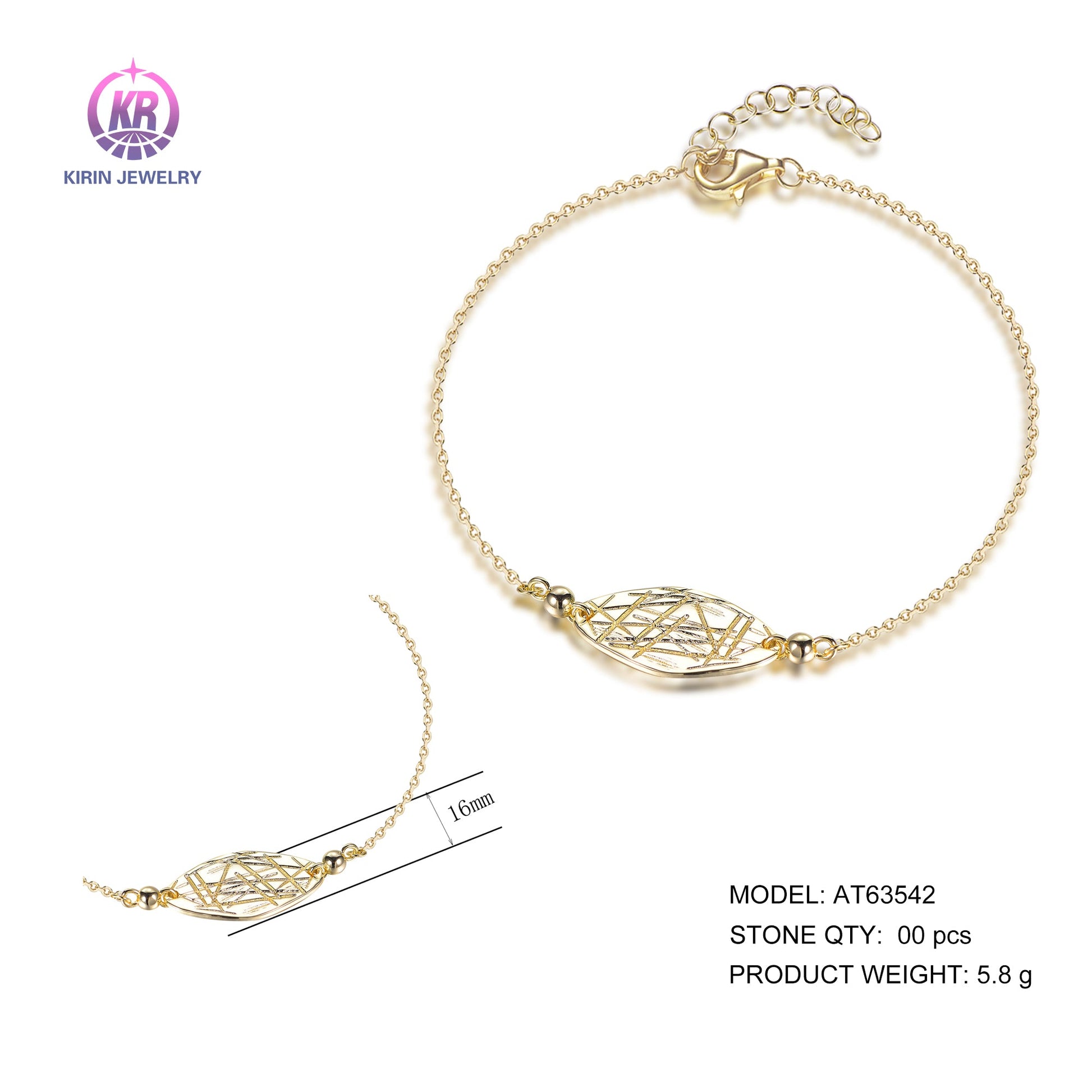 925 silver bracelet with 14K gold plating AT63542 Kirin Jewelry