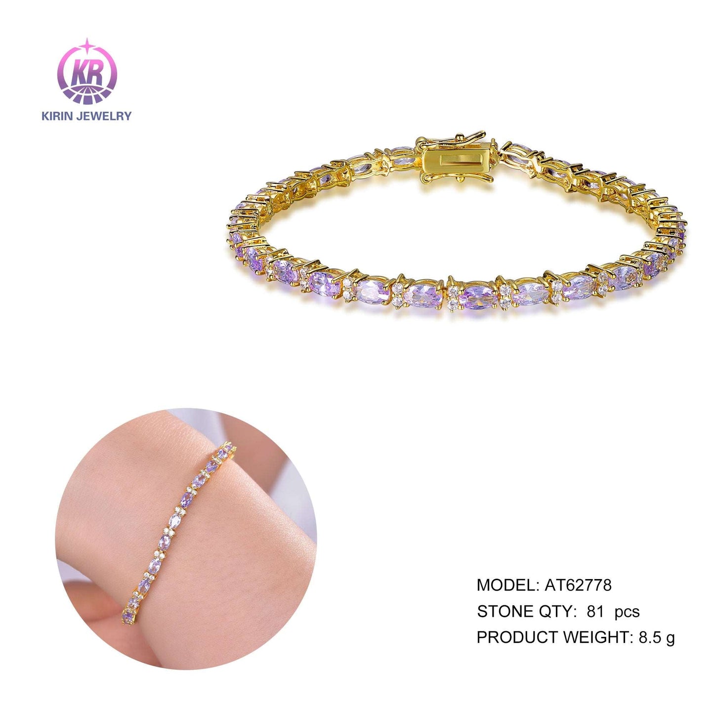 925 silver bracelet with 14K gold plating CZ 62778 Kirin Jewelry