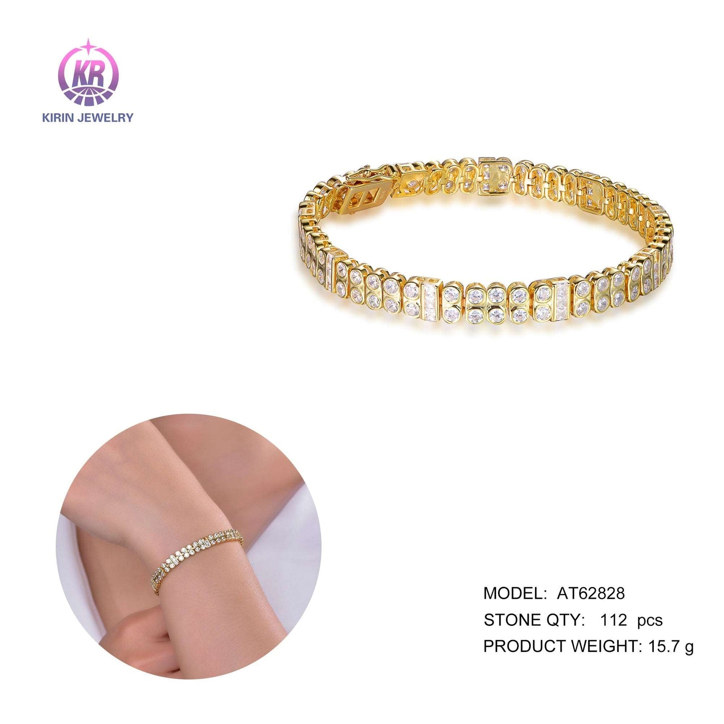 925 silver bracelet with 14K gold plating CZ 62828 Kirin Jewelry