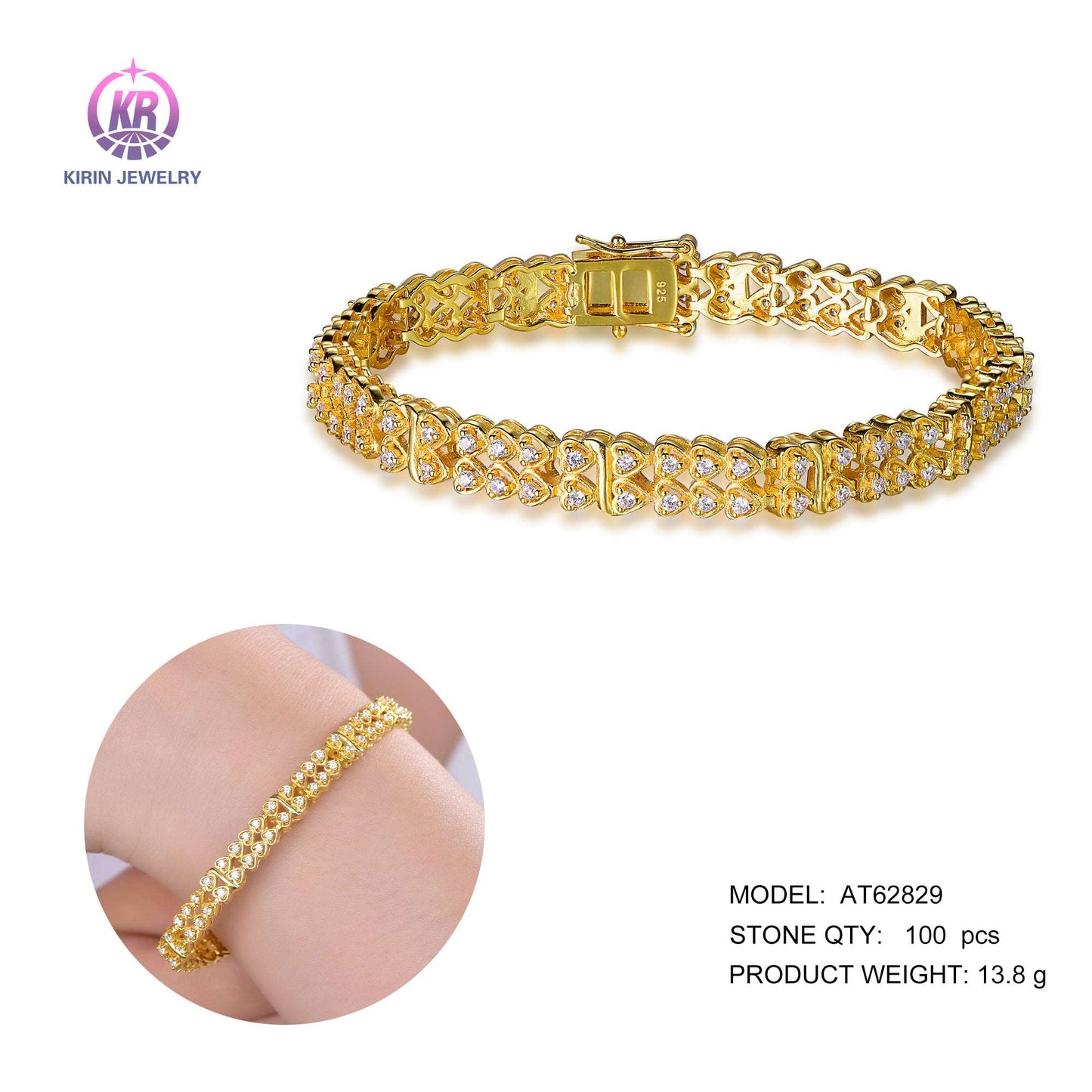 925 silver bracelet with 14K gold plating CZ 62829 Kirin Jewelry