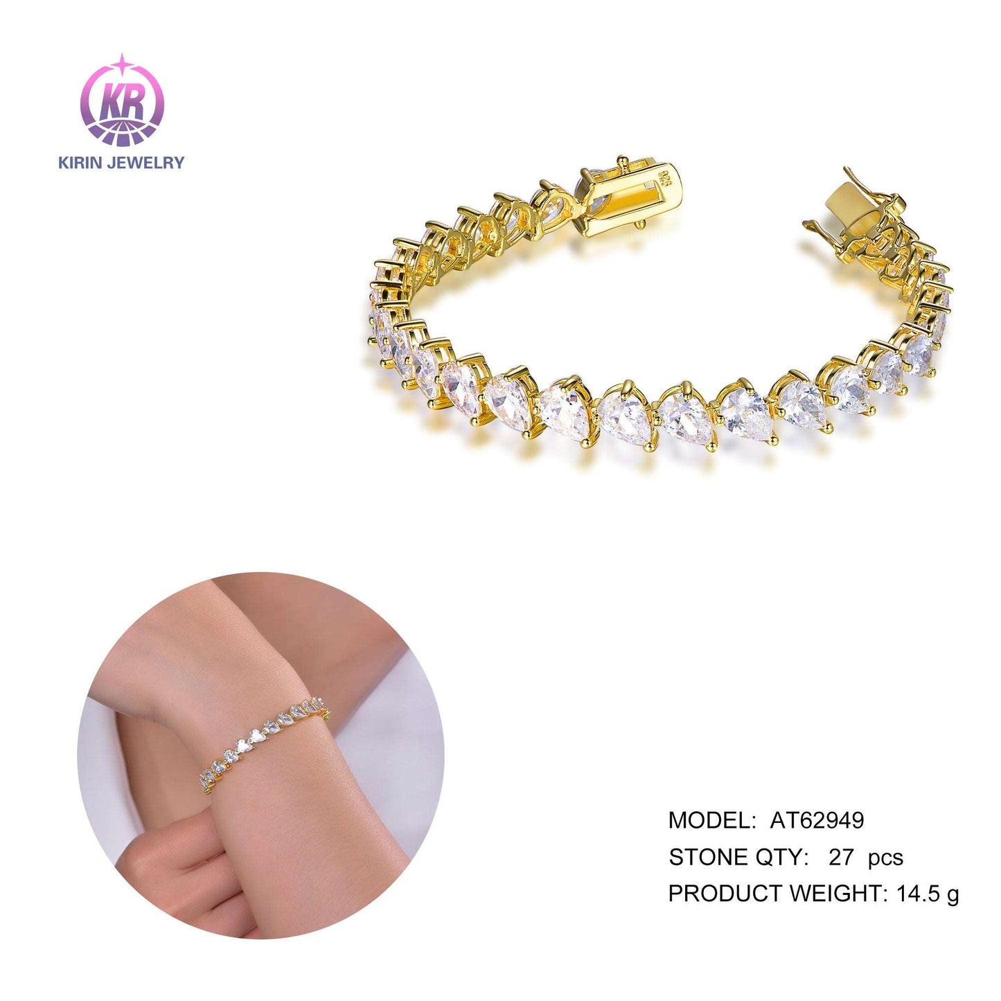 925 silver bracelet with 14K gold plating CZ 62949 Kirin Jewelry