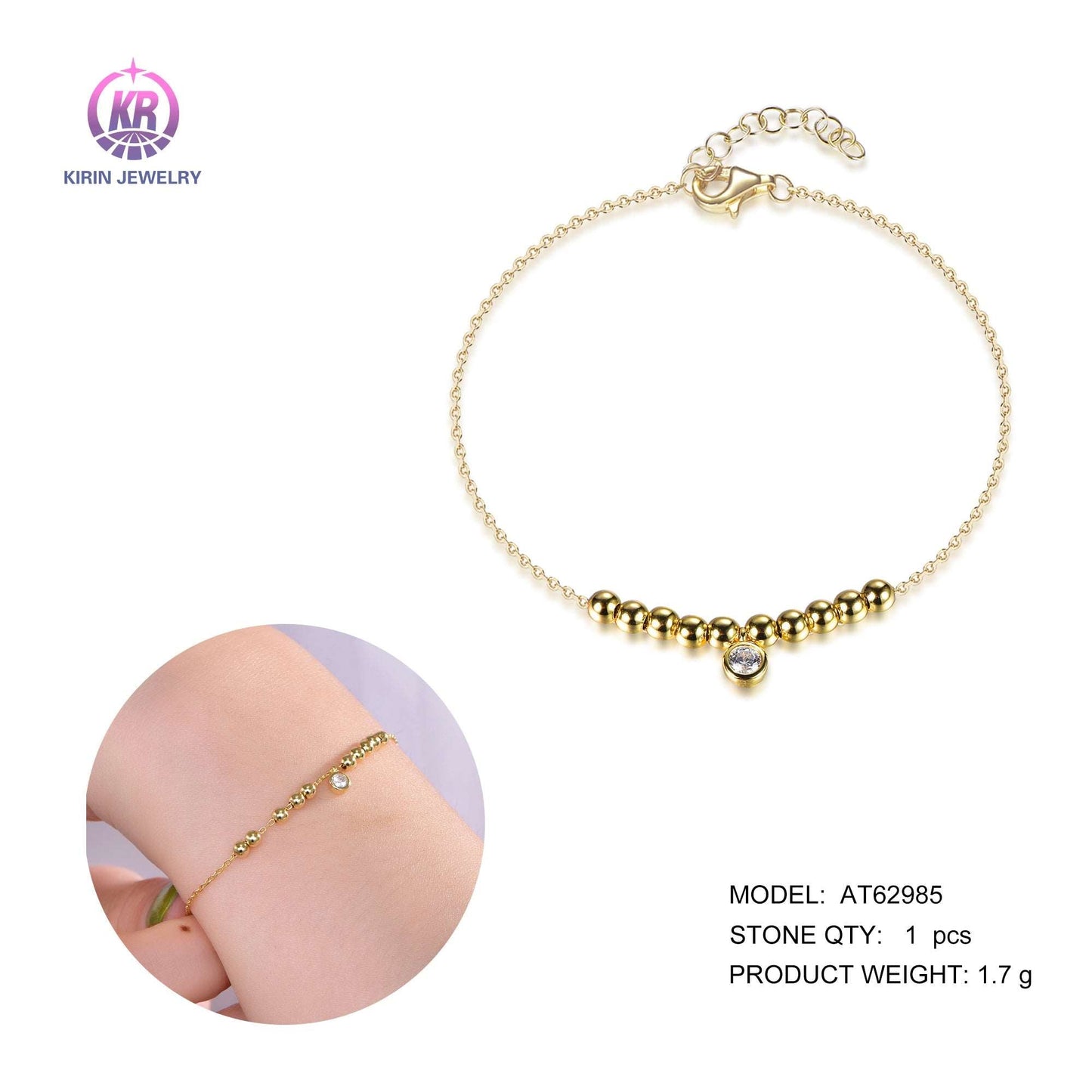 925 silver bracelet with 14K gold plating CZ 62985 Kirin Jewelry