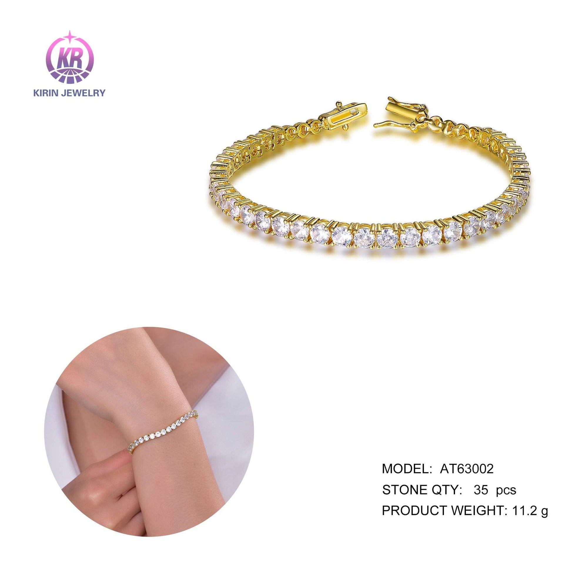 925 silver bracelet with 14K gold plating CZ 63002 Kirin Jewelry