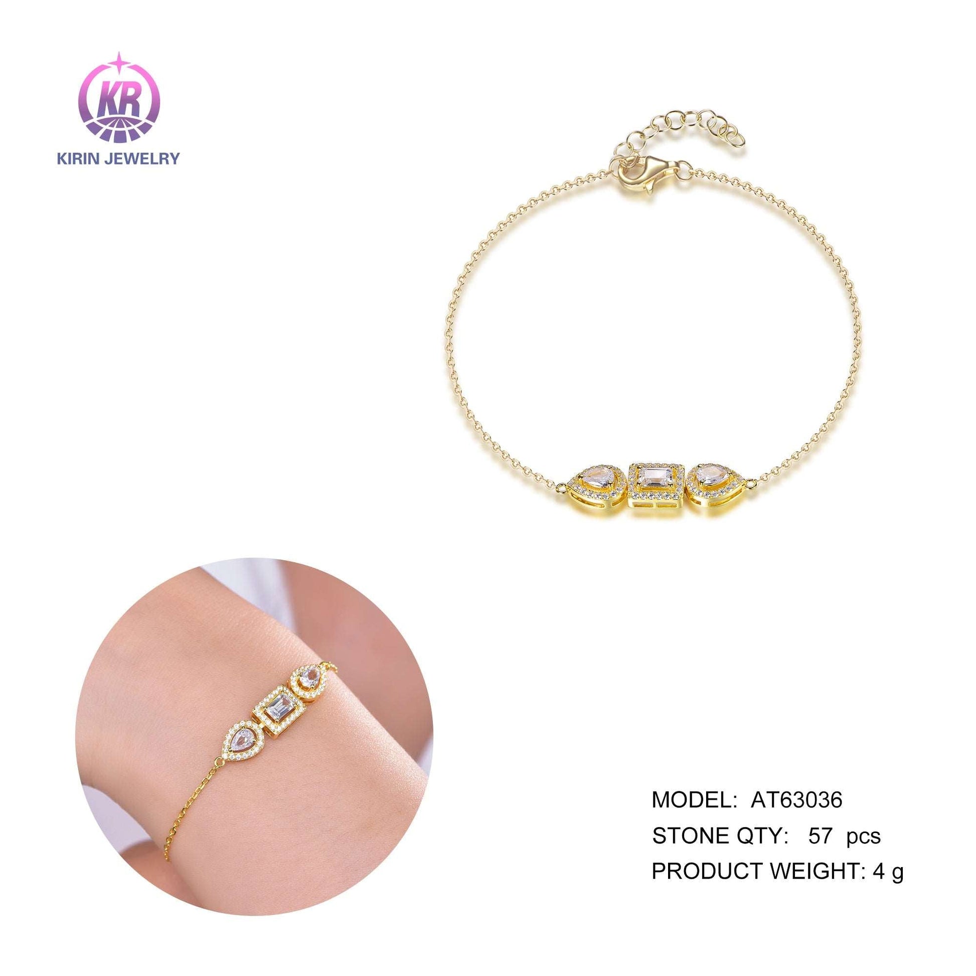 925 silver bracelet with 14K gold plating CZ 63036 Kirin Jewelry