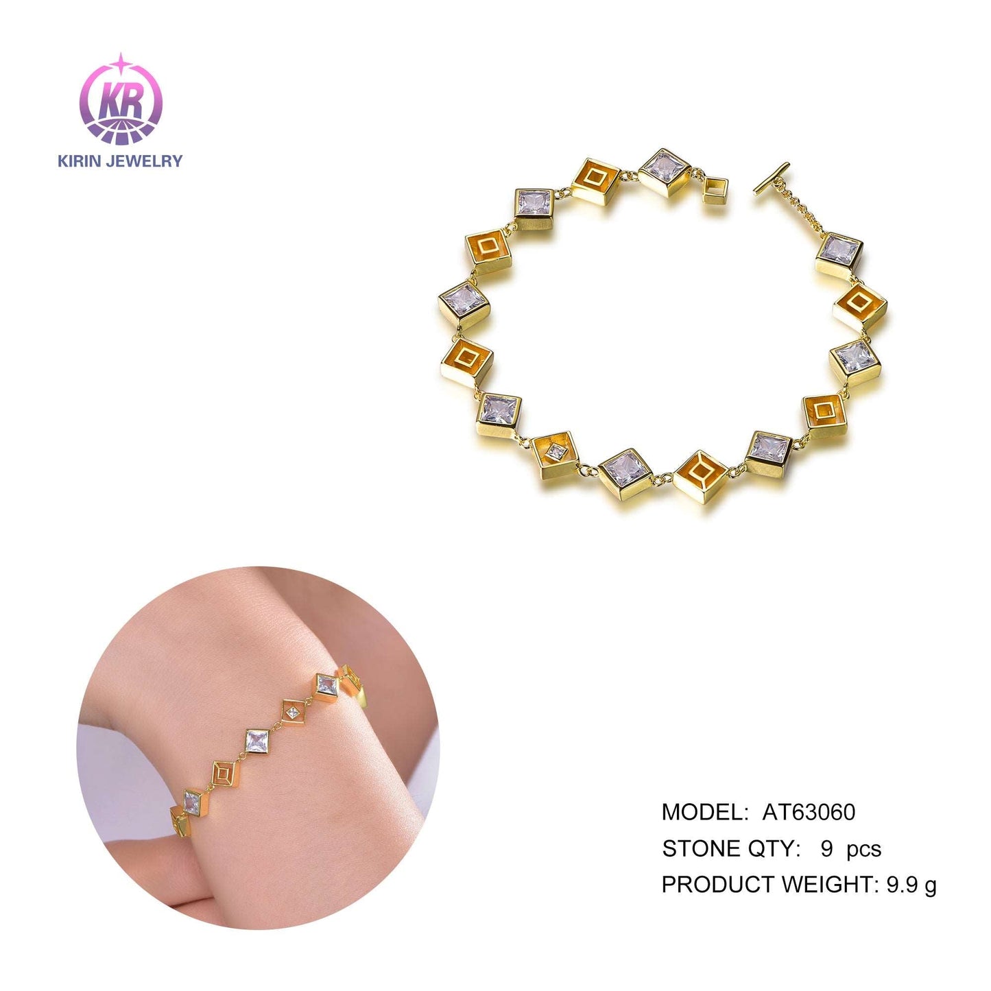 925 silver bracelet with 14K gold plating CZ 63060 Kirin Jewelry