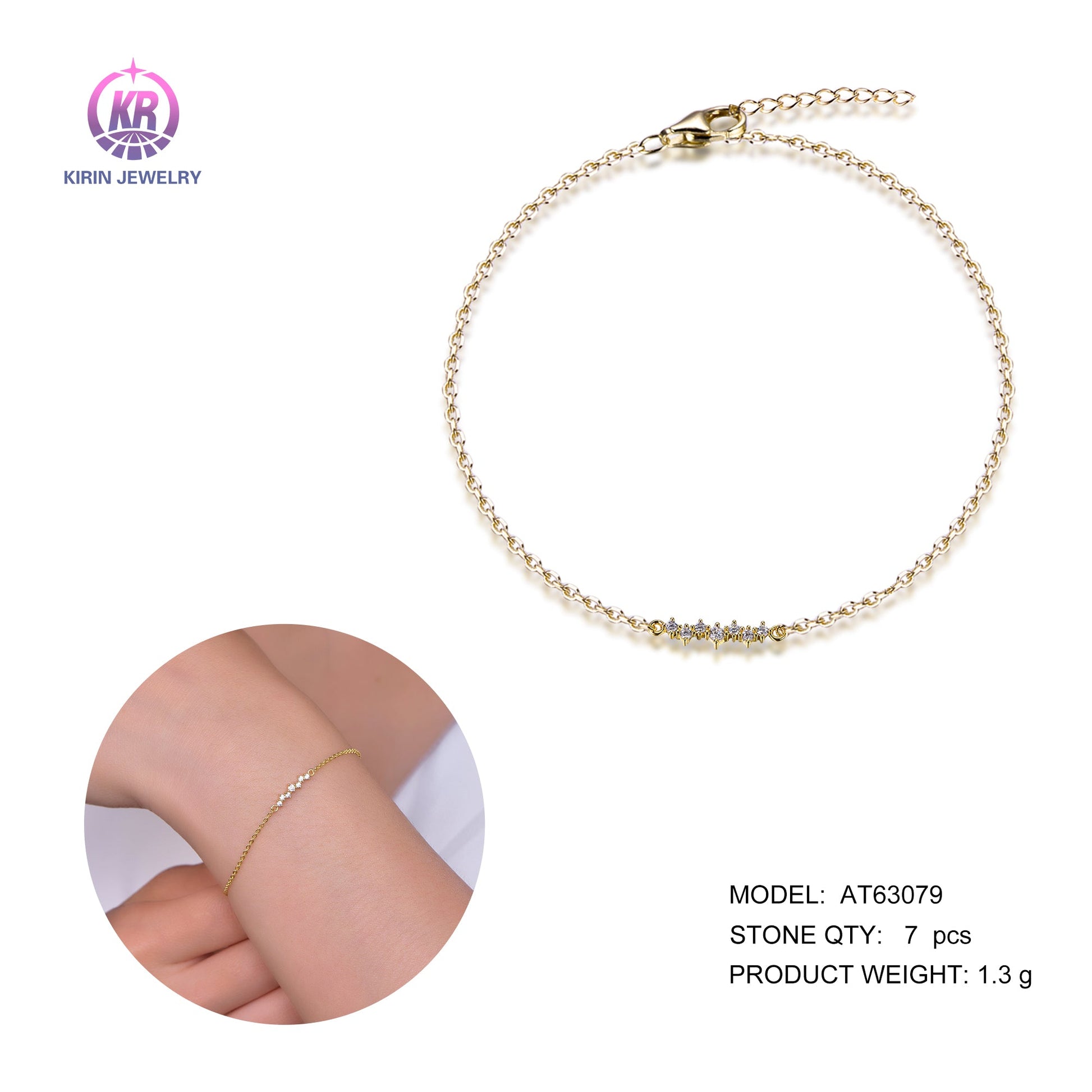 925 silver bracelet with 14K gold plating CZ 63079 Kirin Jewelry