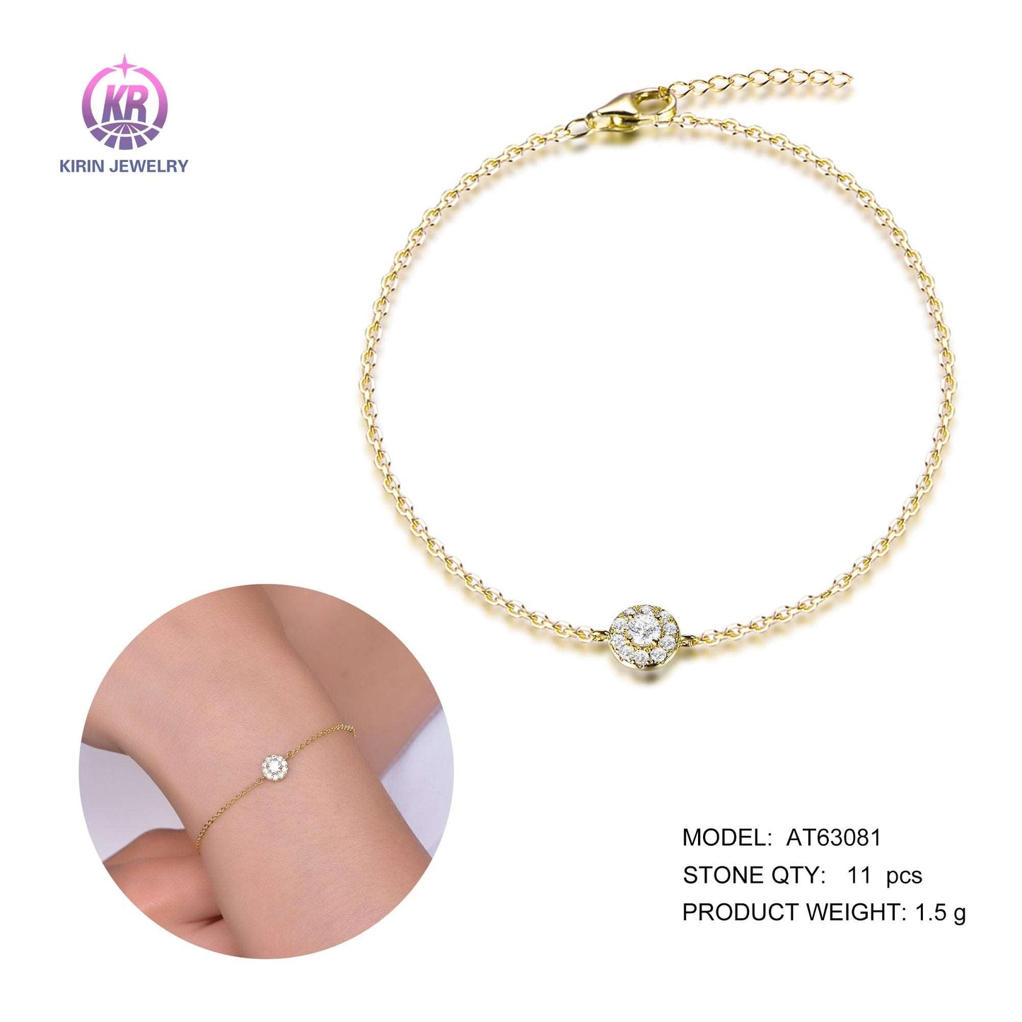 925 silver bracelet with 14K gold plating CZ 63081 Kirin Jewelry