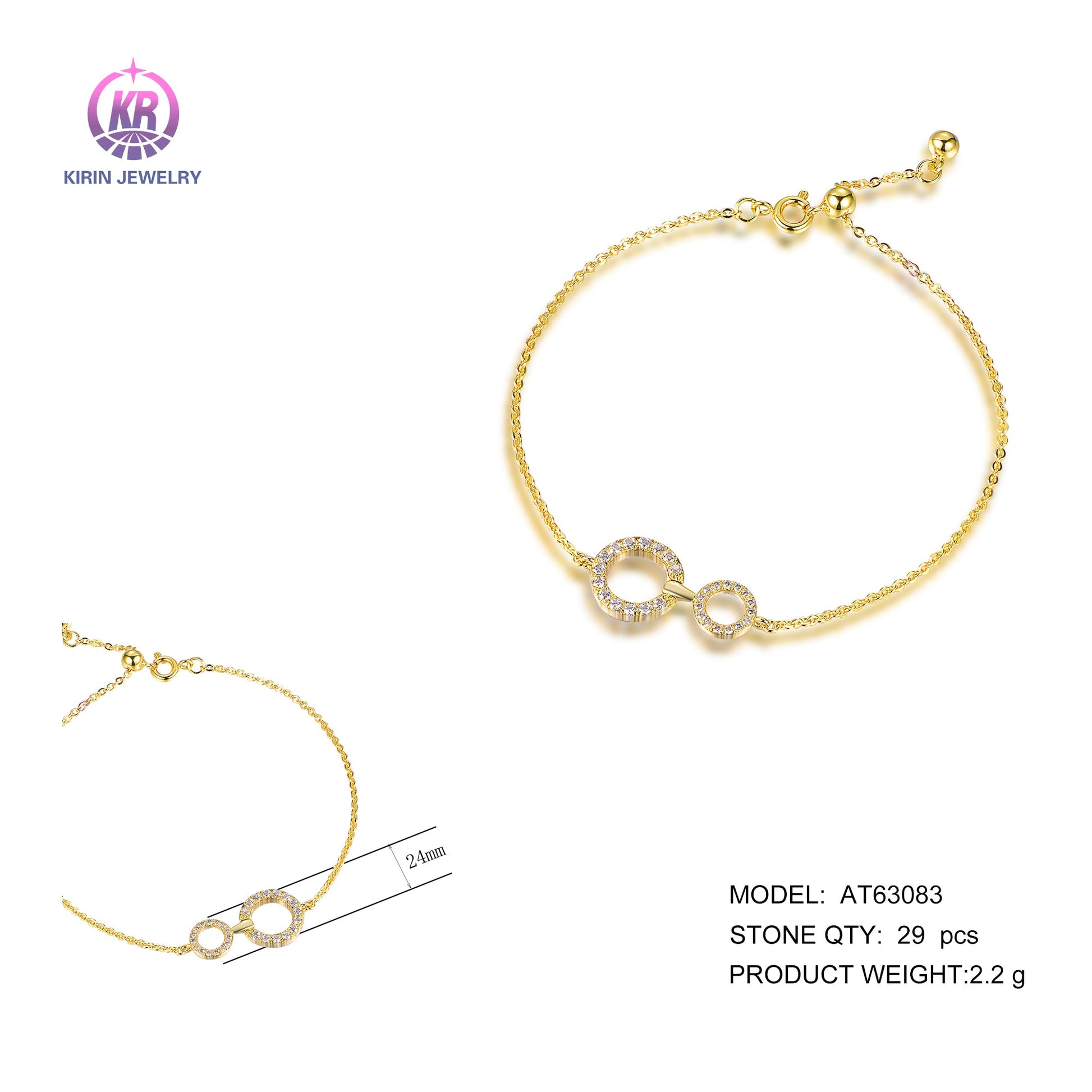 925 silver bracelet with 14K gold plating CZ 63083 Kirin Jewelry