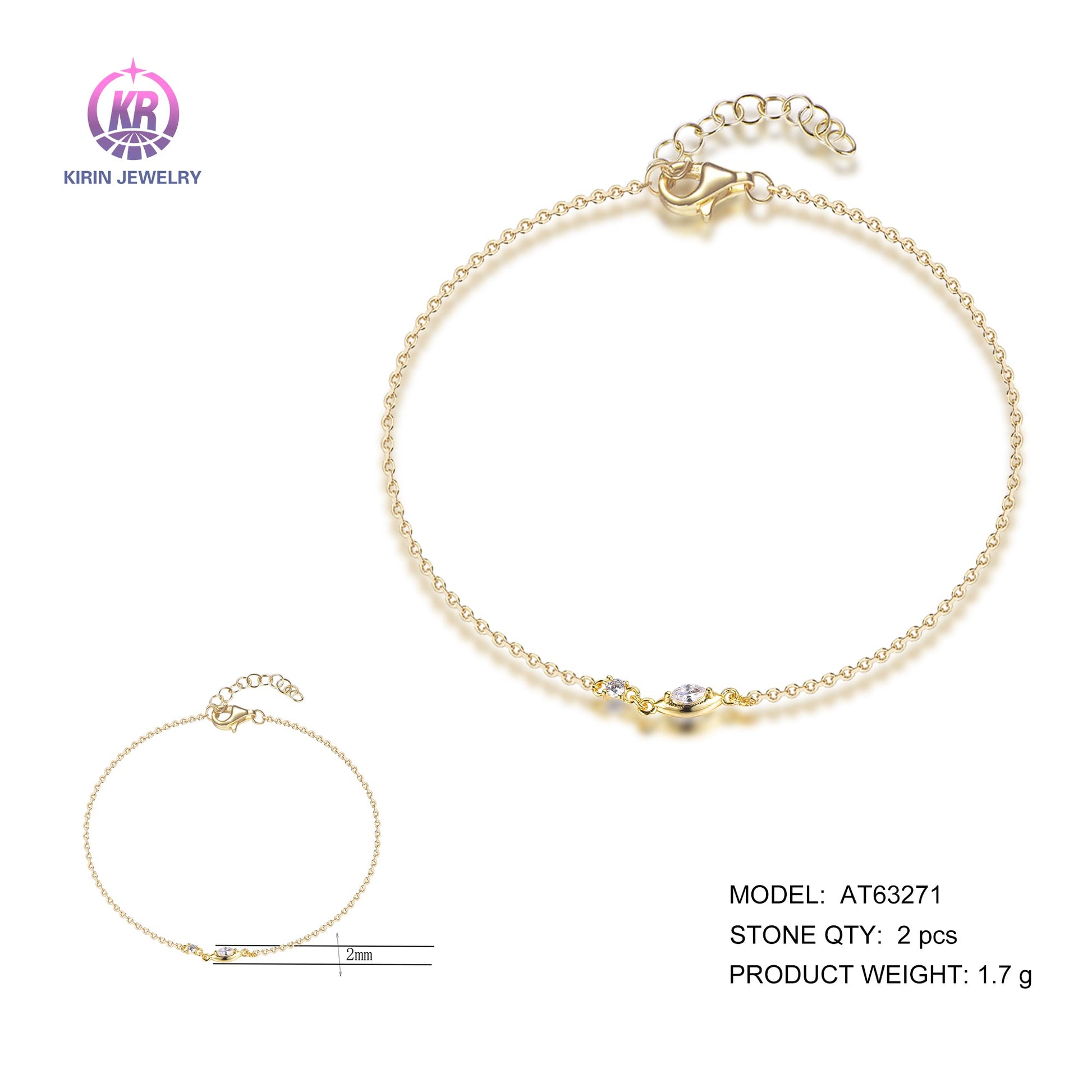 925 silver bracelet with 14K gold plating CZ 63271 Kirin Jewelry