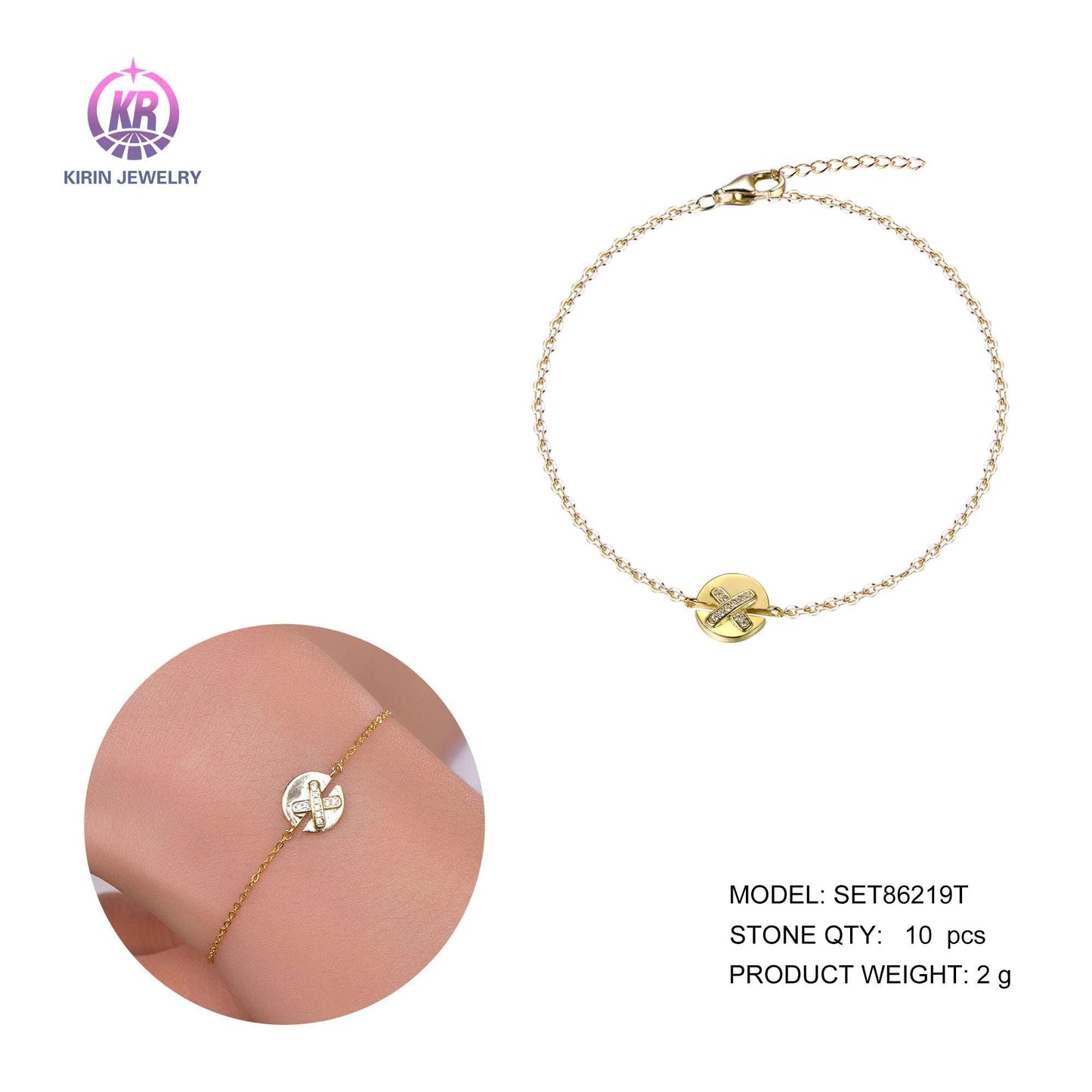 925 silver bracelet with 14K gold plating CZ 86219 Kirin Jewelry