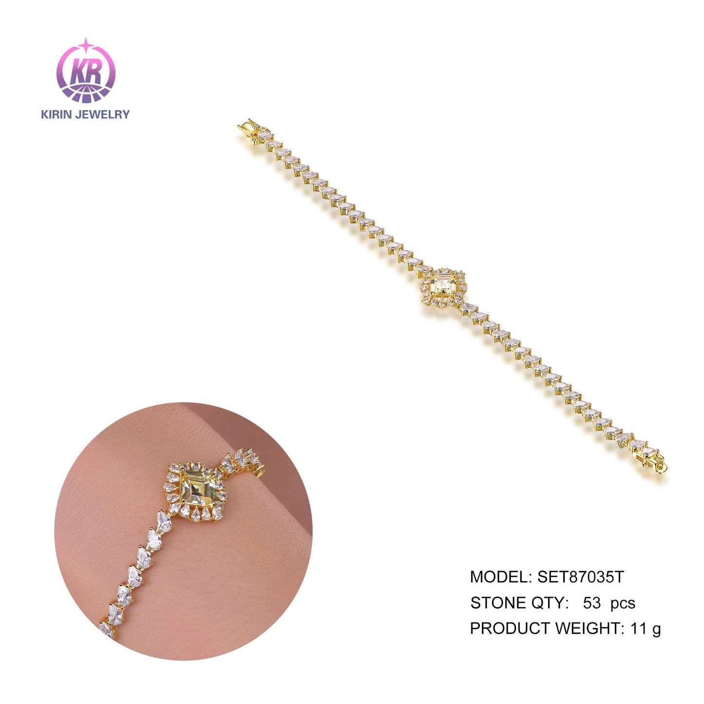 925 silver bracelet with 14K gold plating CZ 87035 Kirin Jewelry