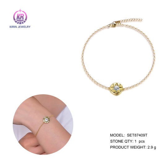 925 silver bracelet with 14K gold plating CZ 87409 Kirin Jewelry