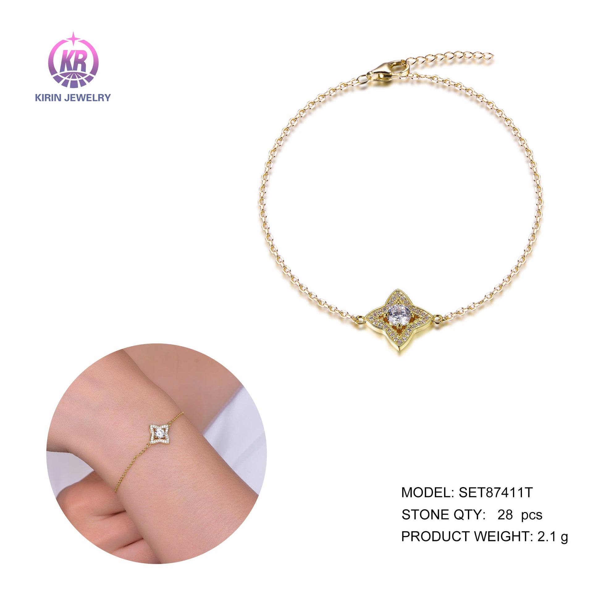 925 silver bracelet with 14K gold plating CZ 87411 Kirin Jewelry