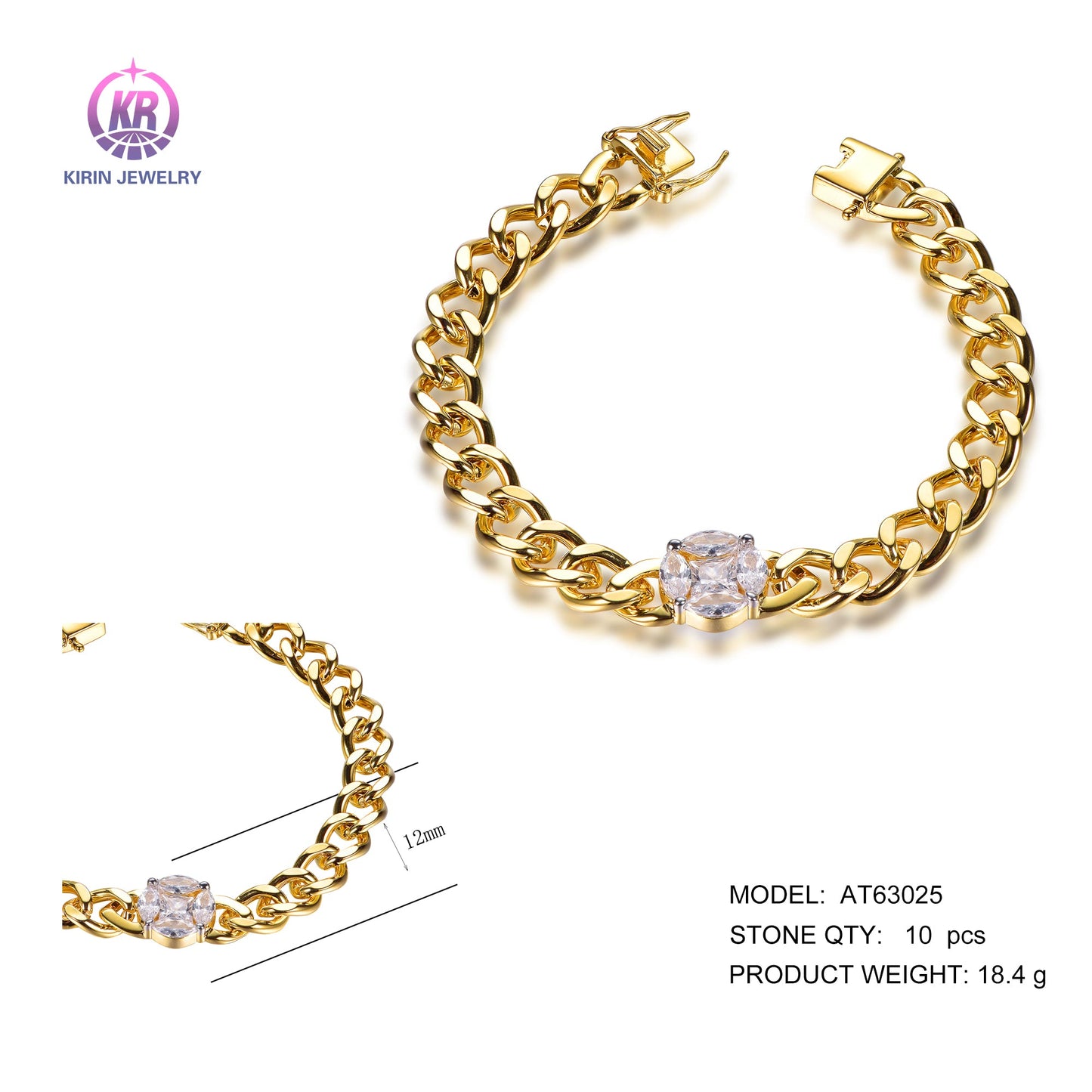 925 silver bracelet with 14K gold plating CZ AT63025 Kirin Jewelry