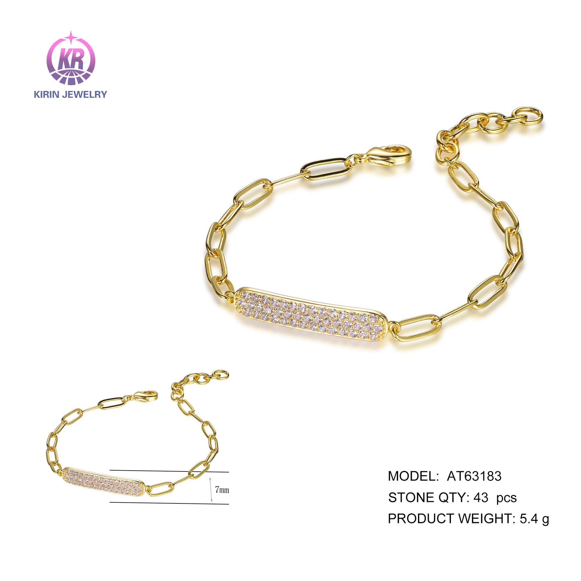 925 silver bracelet with 14K gold plating CZ AT63183 Kirin Jewelry