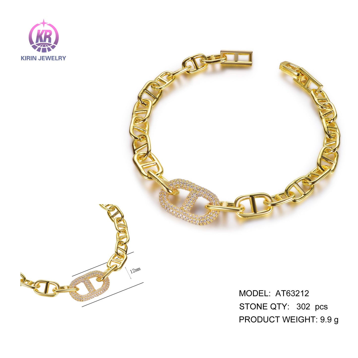 925 silver bracelet with 14K gold plating CZ AT63212 Kirin Jewelry