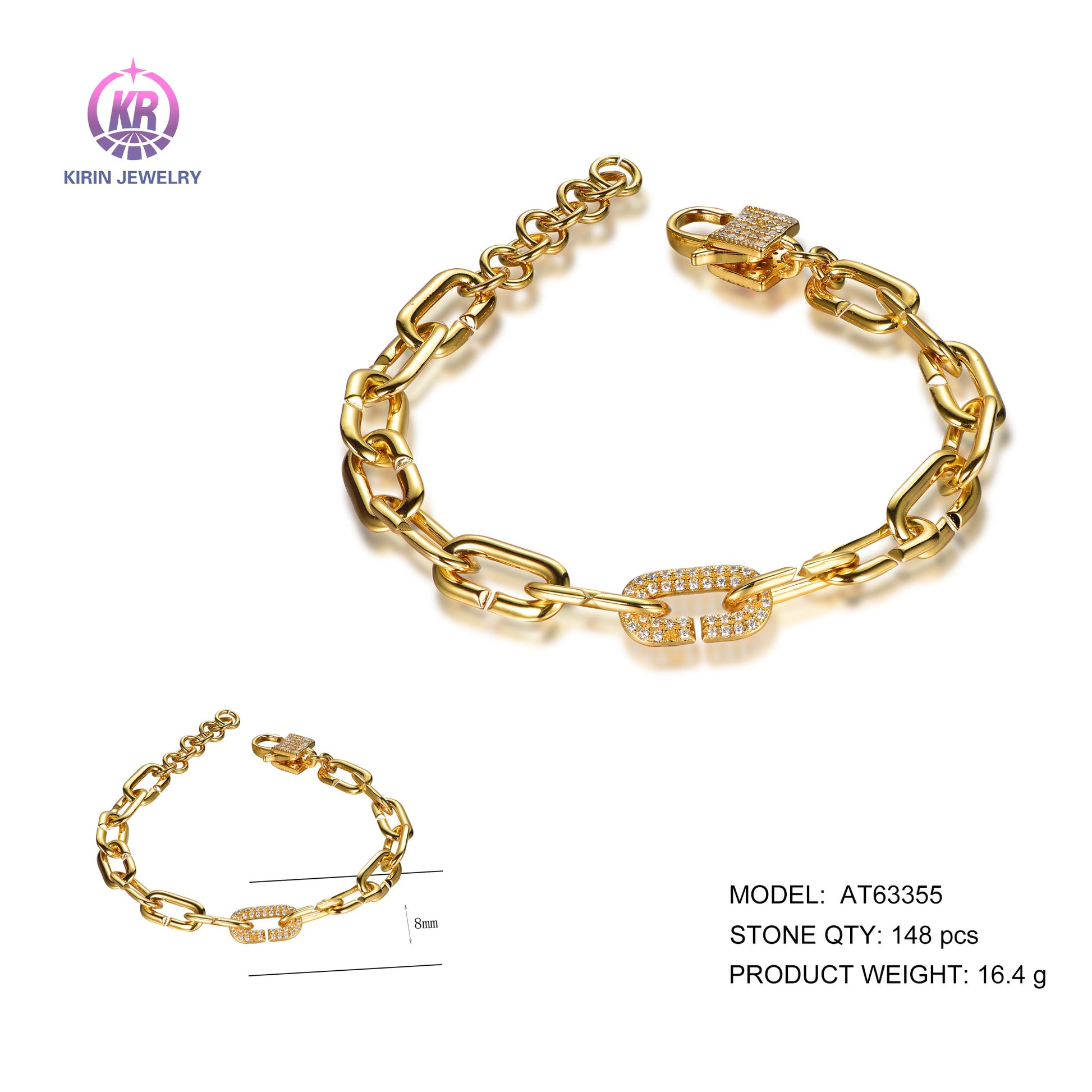 925 silver bracelet with 14K gold plating CZ AT63355 Kirin Jewelry