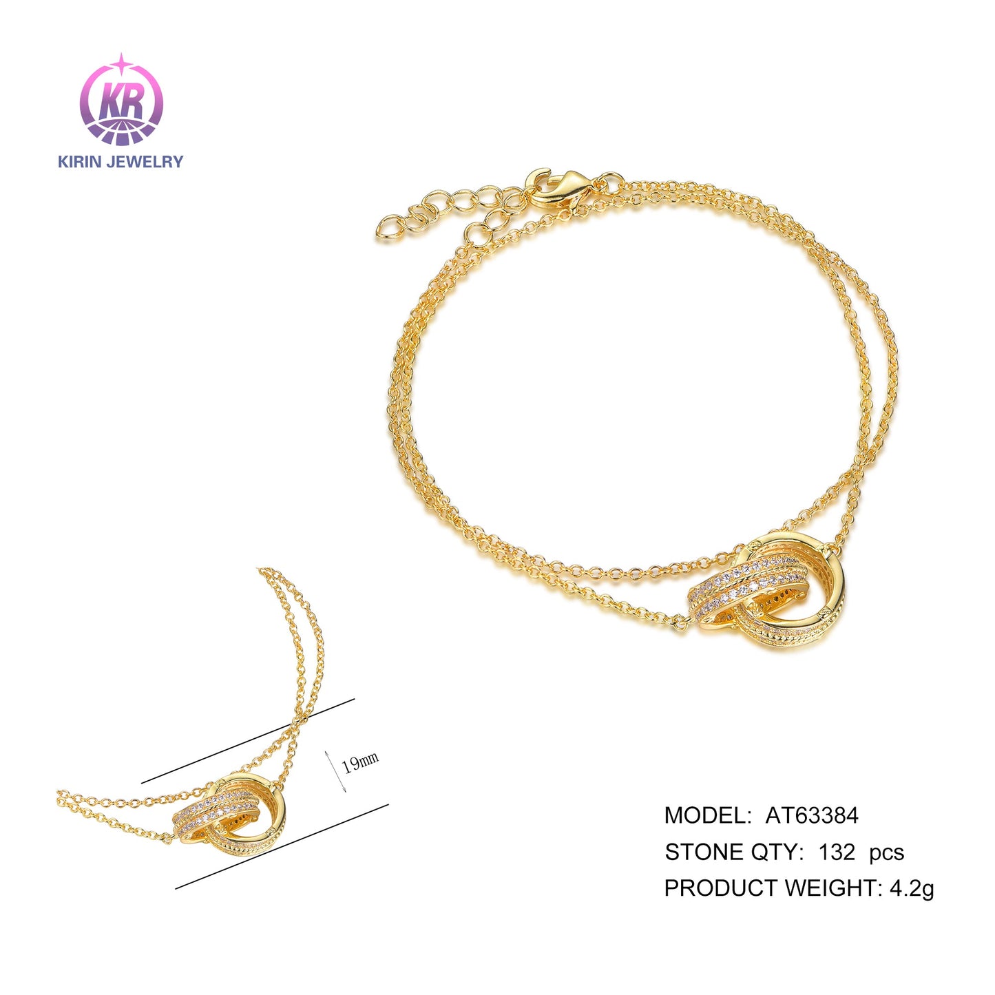 925 silver bracelet with 14K gold plating CZ AT63384 Kirin Jewelry