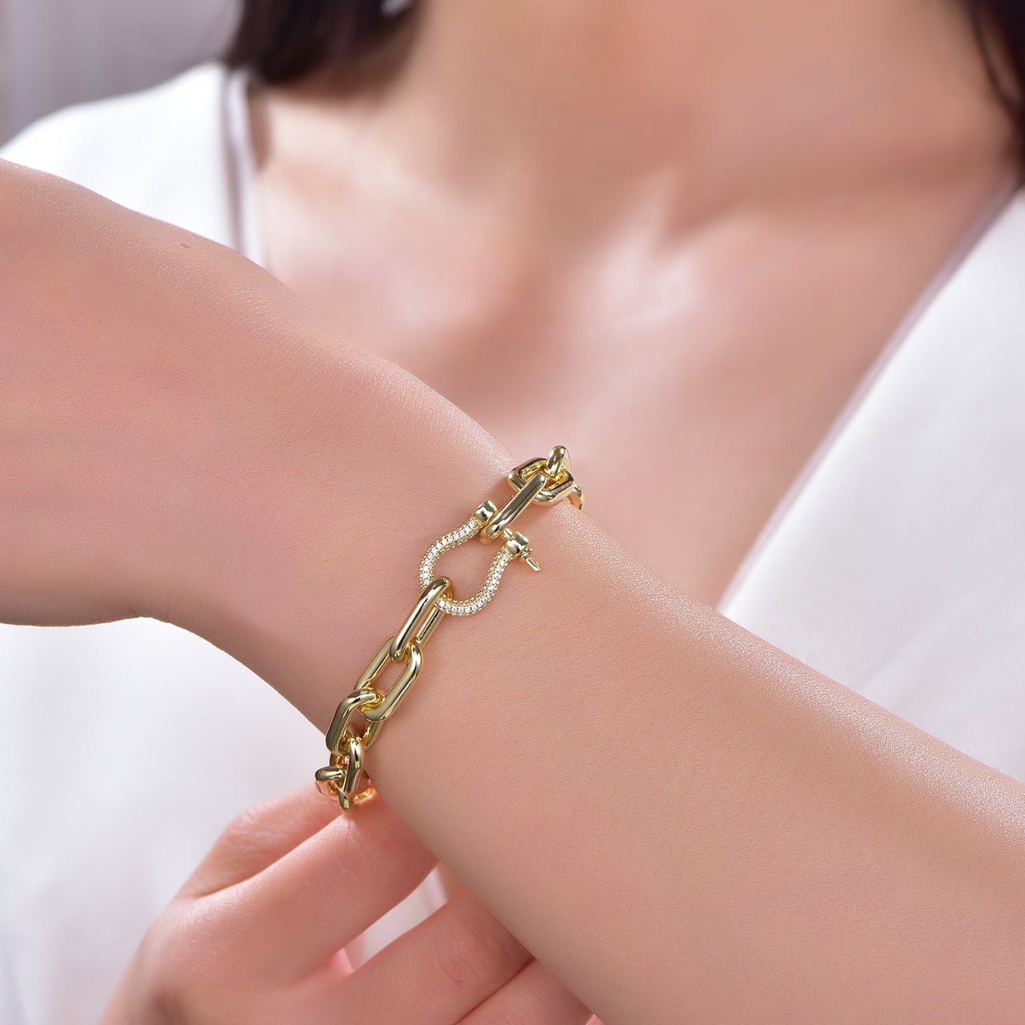 925 silver bracelet with 14K gold plating CZ AT63547 Kirin Jewelry