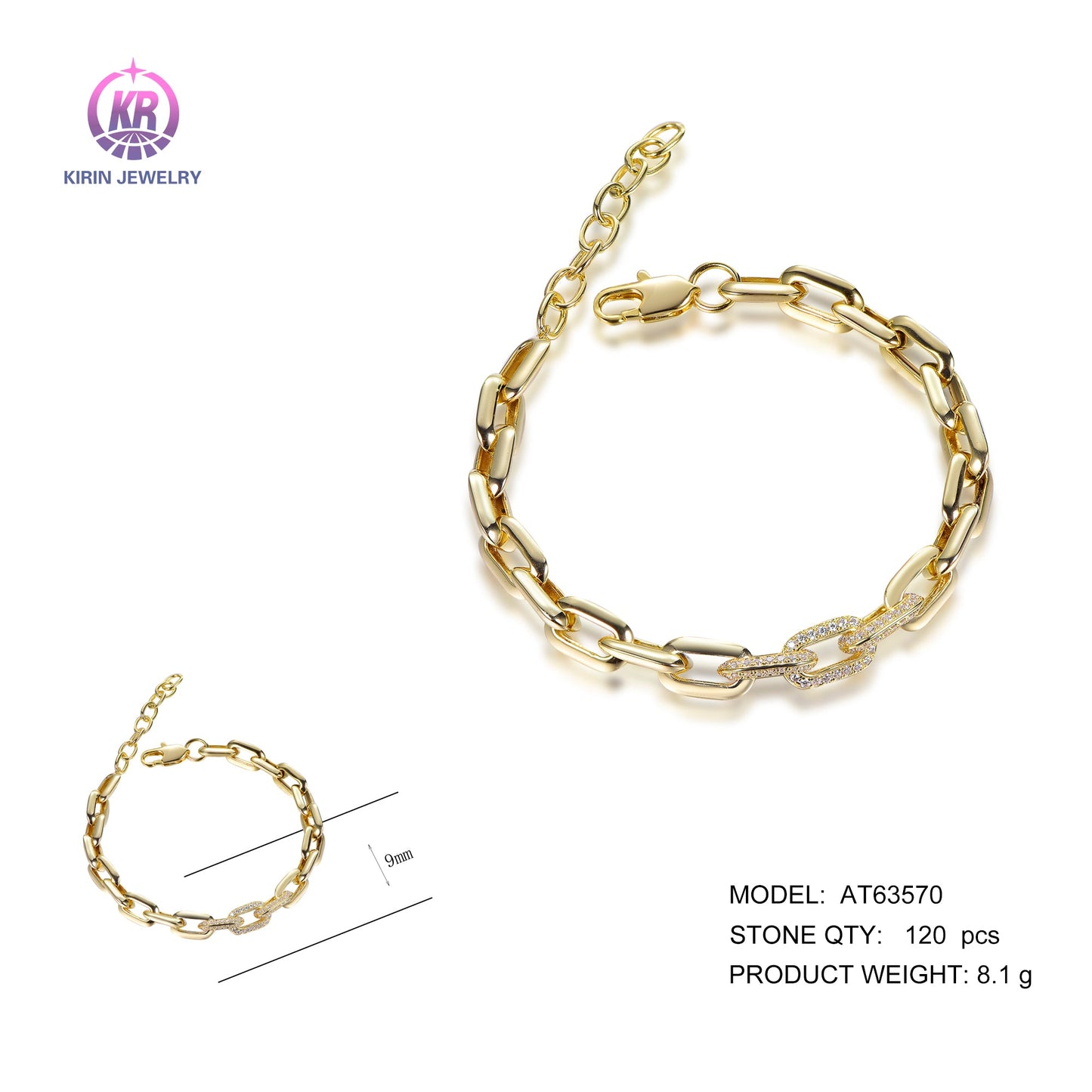 925 silver bracelet with 14K gold plating CZ AT63570 Kirin Jewelry