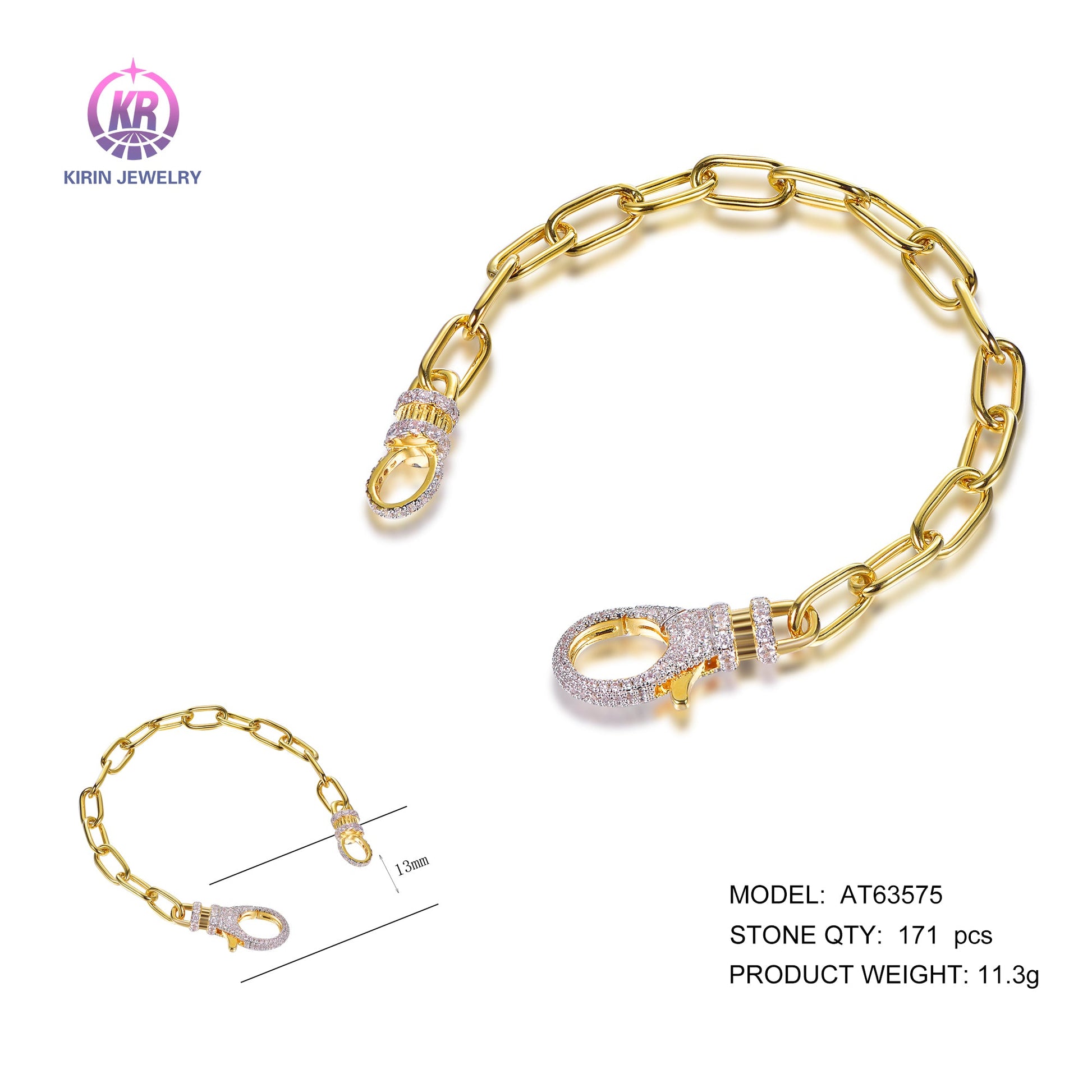 925 silver bracelet with 14K gold plating CZ AT63575 Kirin Jewelry