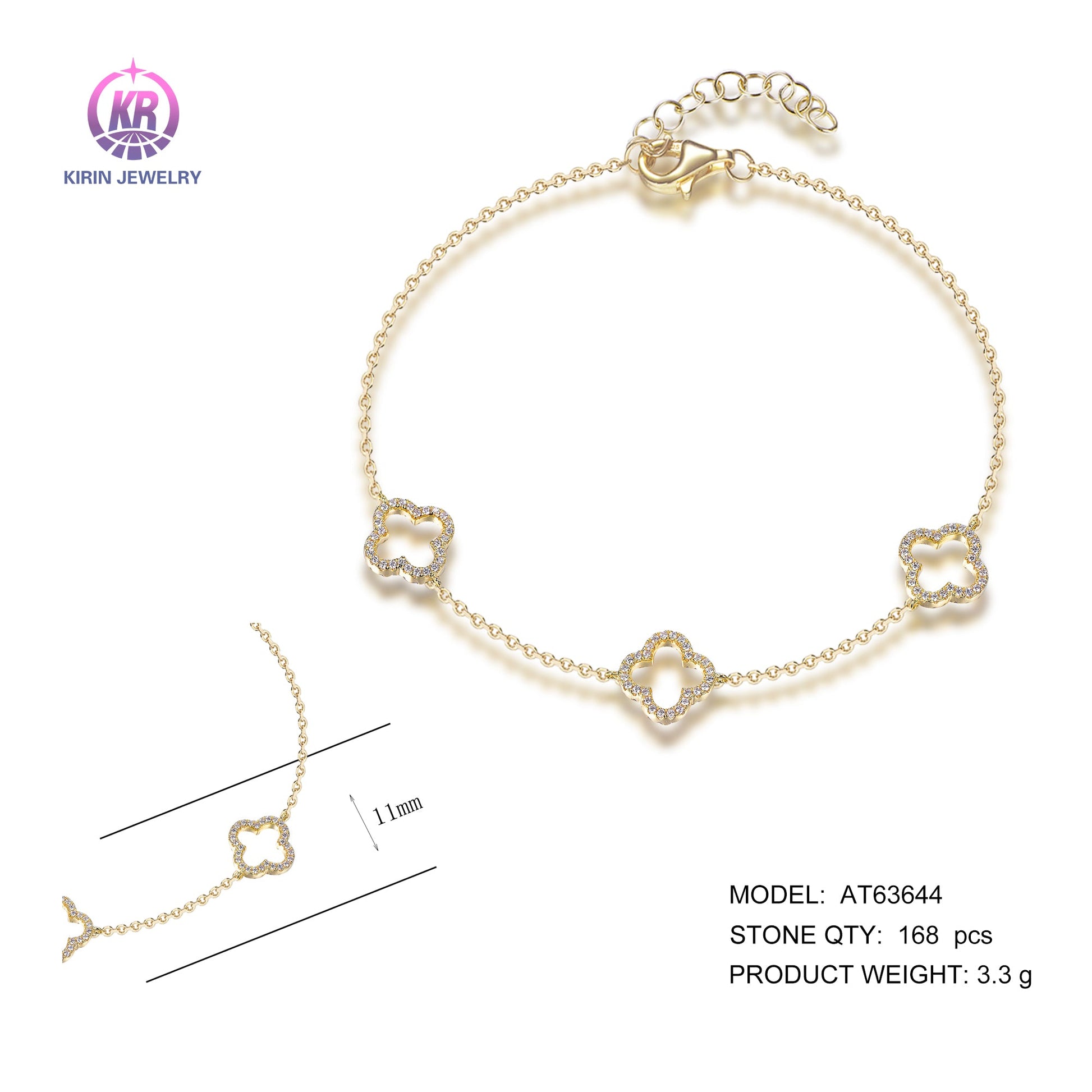 925 silver bracelet with 14K gold plating CZ AT63644 Kirin Jewelry