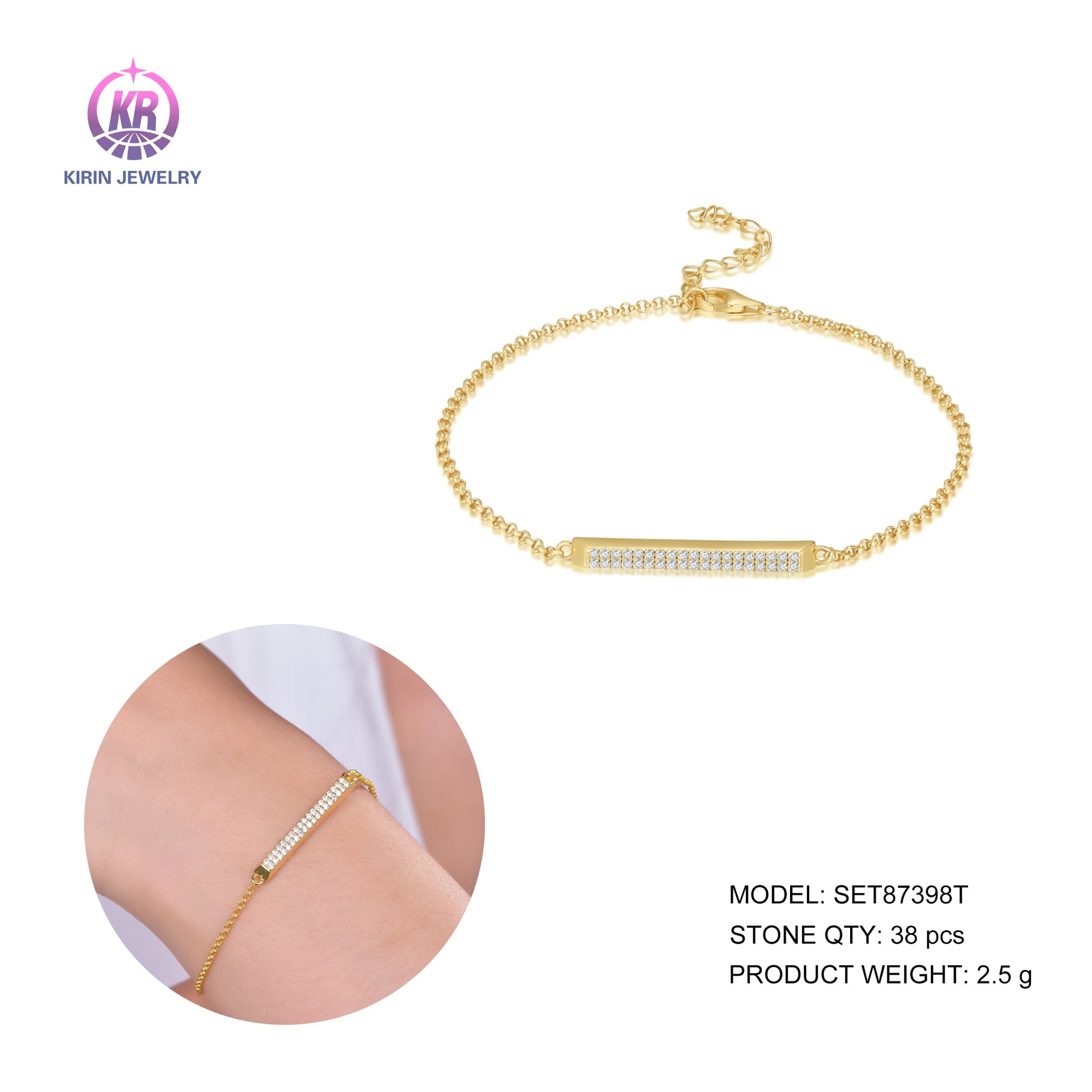 925 silver bracelet with 14K gold plating CZ SET87398T-2 Kirin Jewelry