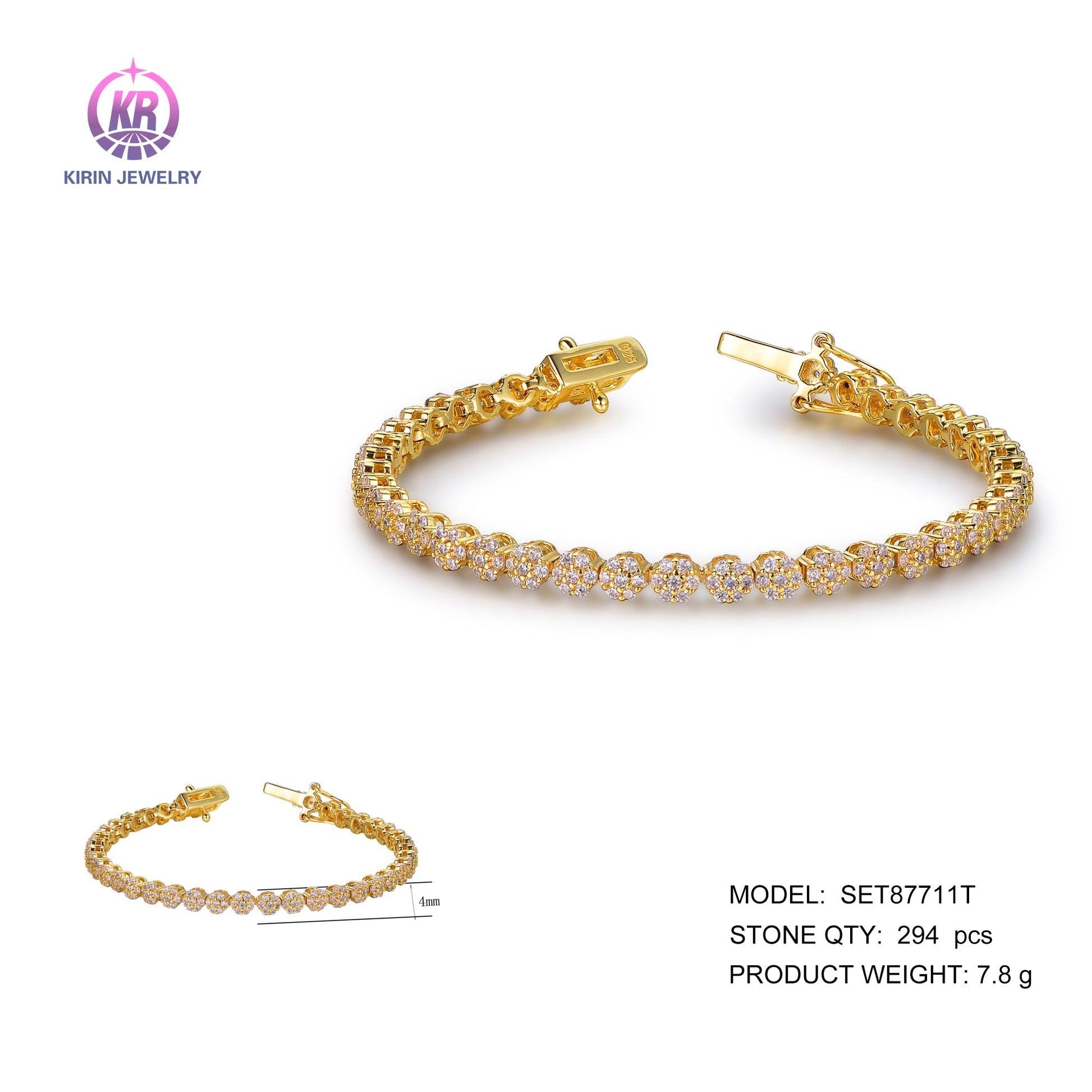 925 silver bracelet with 14K gold plating CZ SET87711T Kirin Jewelry