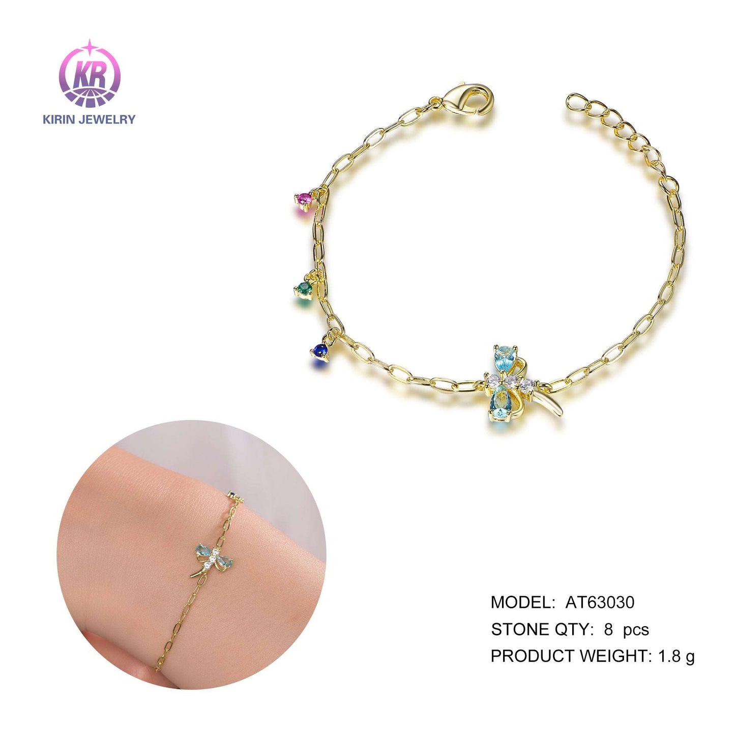 925 silver bracelet with 14K gold plating coler CZ 63030 Kirin Jewelry